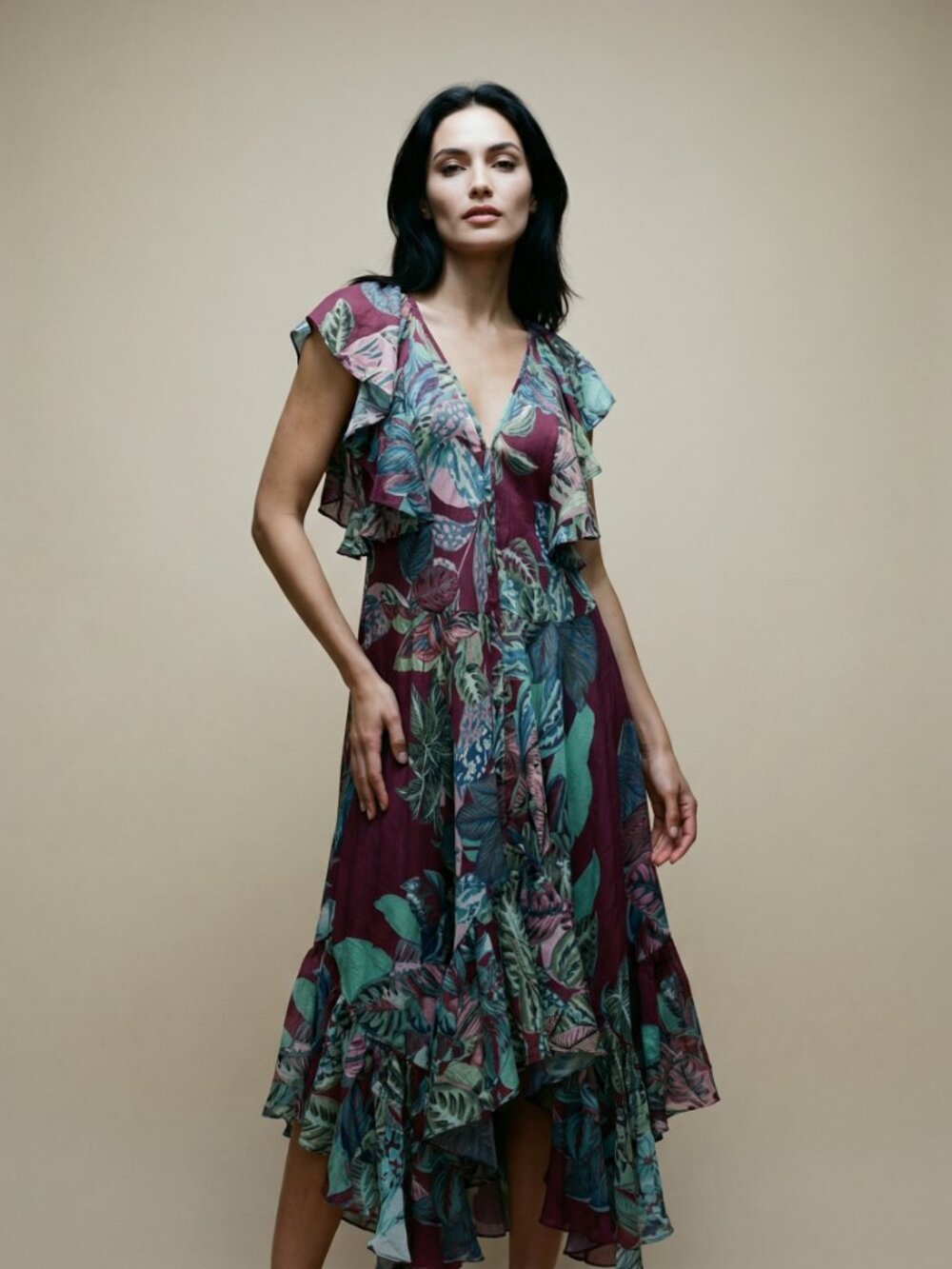 PatBo Floral V-Neck Ruffle Dress